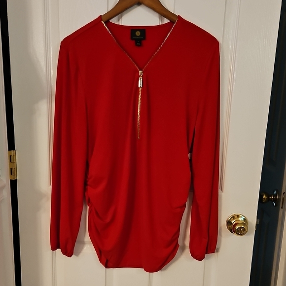 JM Collection Tops - Red Long Sleeved Top, Size Large